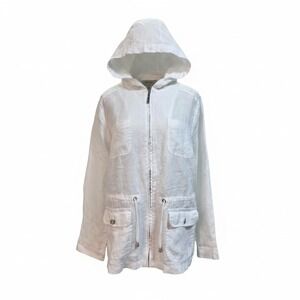 Kenar M White Linen Utility Hooded Jacket  Coastal Grandmother Minimalist Boho